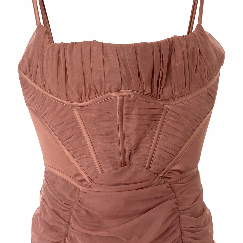 House of CB Rose Taupe Ruched Corset Maxi Dress - Picture 2 of 3